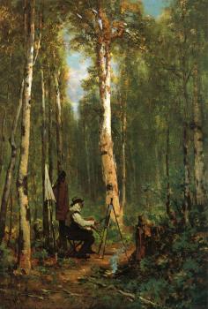 托馬斯 希爾 Artist at His Easel in the Woods